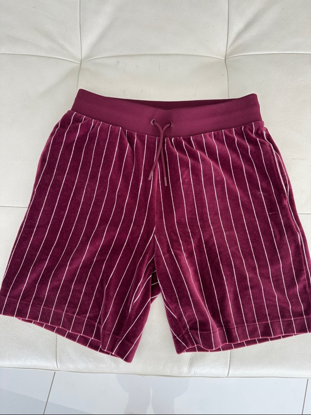 Burgundy Rickey Regal Lacoste Pinstripe Velour Drawstring Shorts